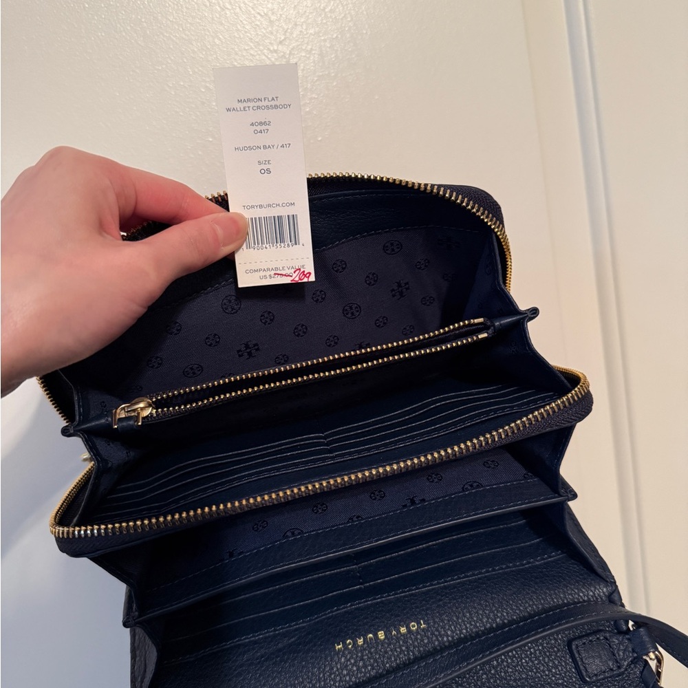 Tory Burch Navy Marion Flat Wallet Crossbody Bag